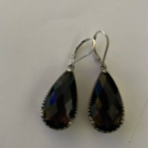 Real stone smoky quartz huge earrings sterling